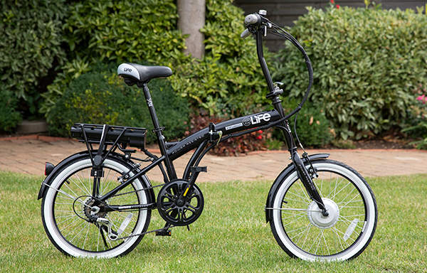 black eLife Infusion electric folding bicycle