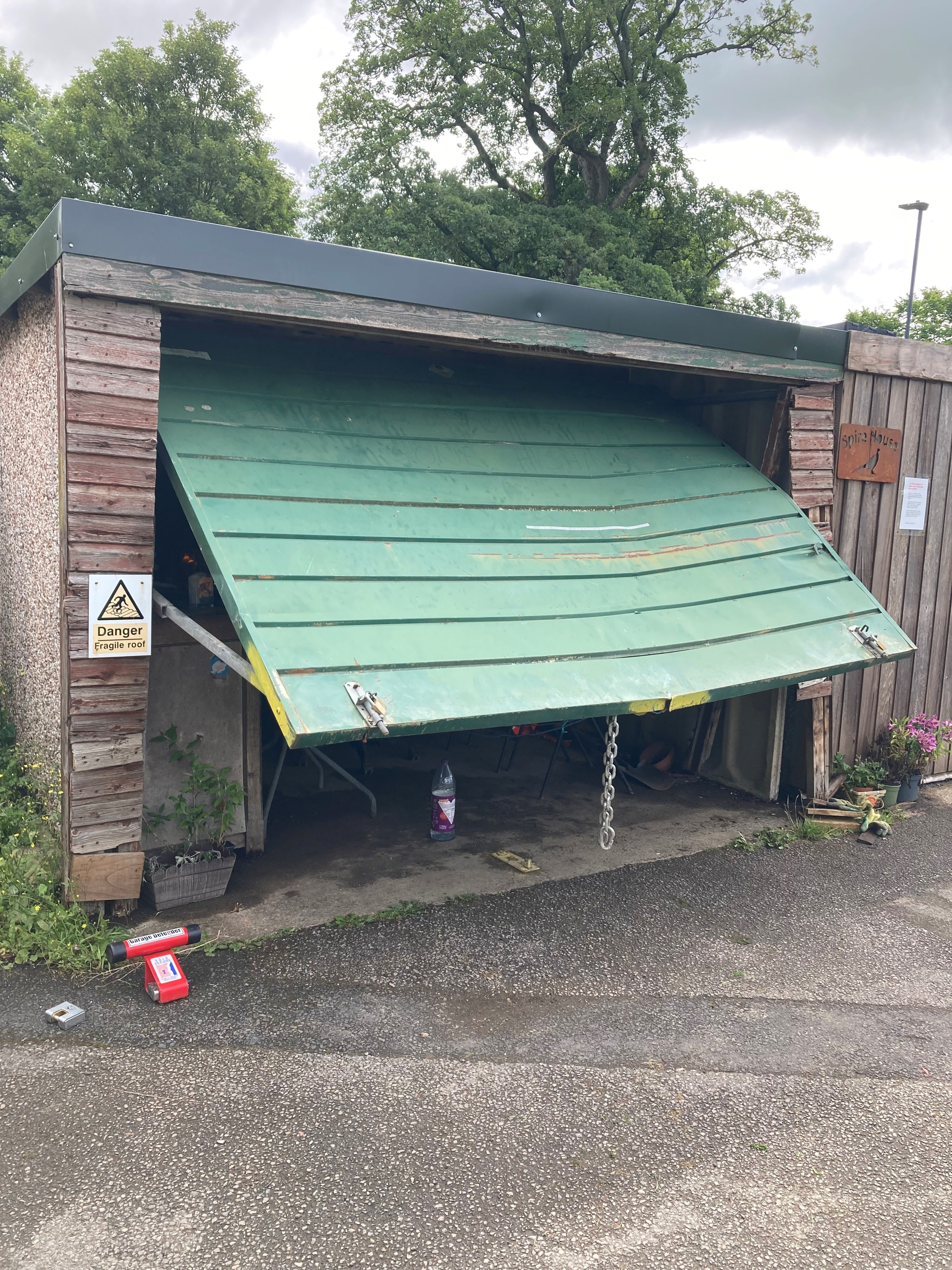 garage door forced open at Skipton cemetery 
