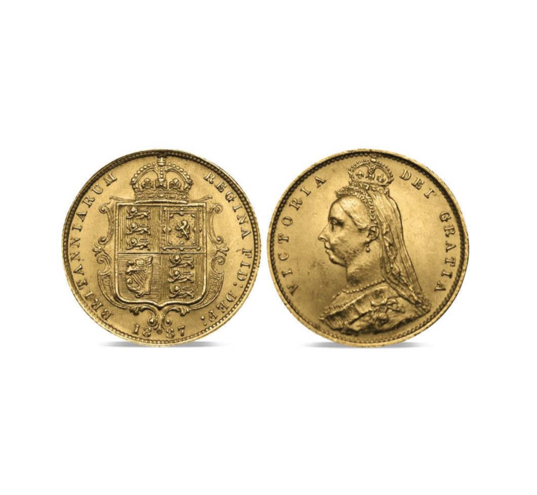•	Illustration of the stolen Queen Victoria 1887 Gold Half Sovereign